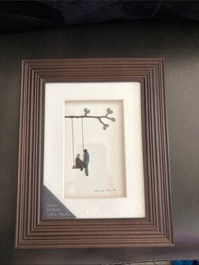 Framed Pebble Art Couple on Swing - Brown Frame